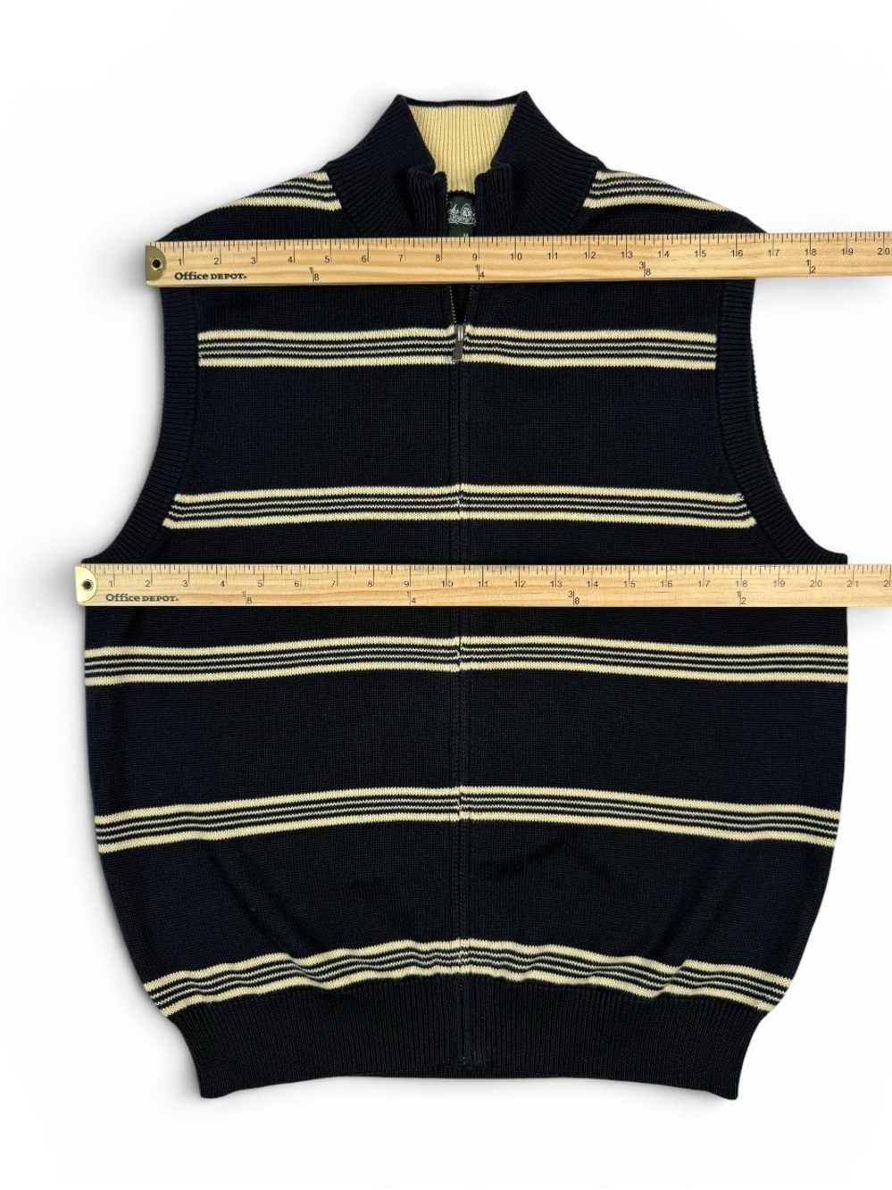 Brooks Brothers Men’s Striped Black Crewneck Zip Sweater Vest Medium - Picture 5 of 12